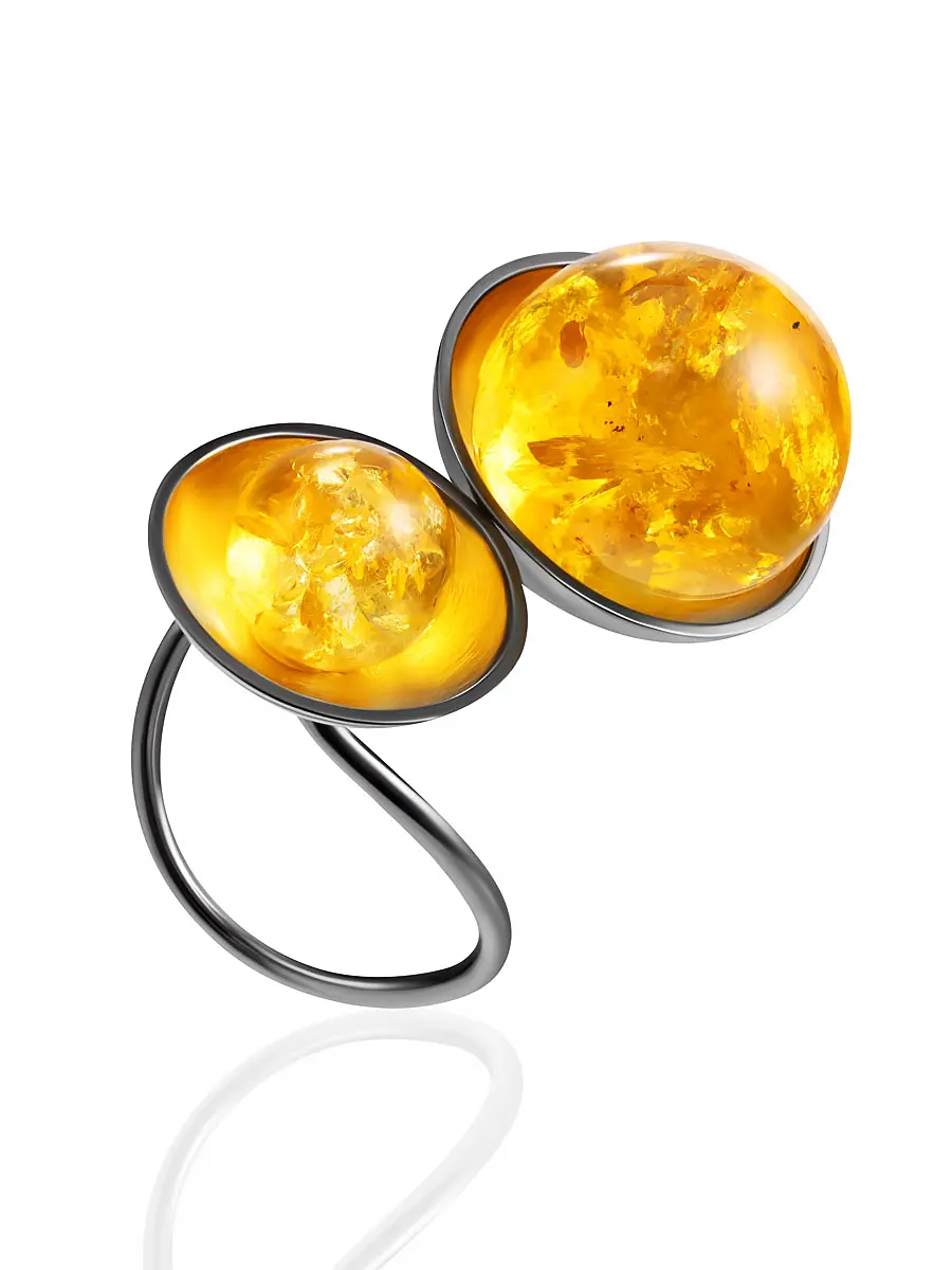 картинка Объёмное кольцо с натуральными янтарными шарами «Поцелуй в Париже» в онлайн магазине