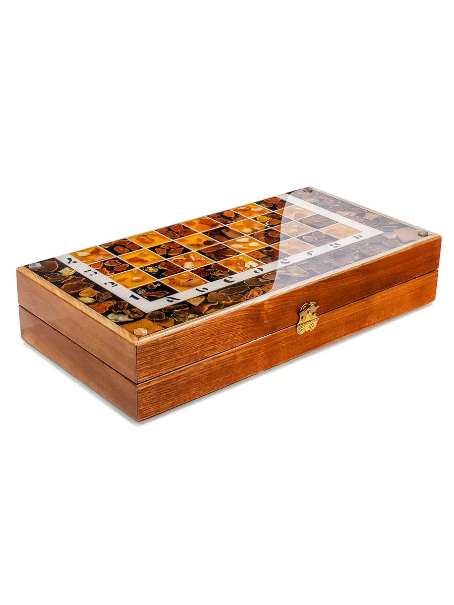 картинка Складная шахматная доска из дерева с янтарной инкрустацией в онлайн магазине