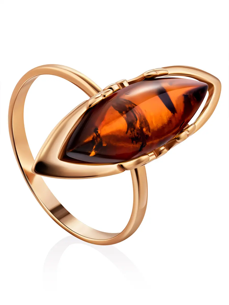 картинка Изящное удлинённое кольцо «Годива» из золота и натурального янтаря в онлайн магазине