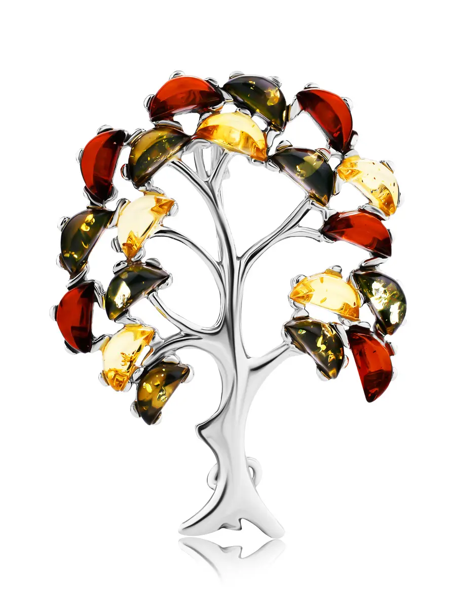 картинка Эффектная брошь «Древо жизни» из натурального янтаря разных оттенков в онлайн магазине