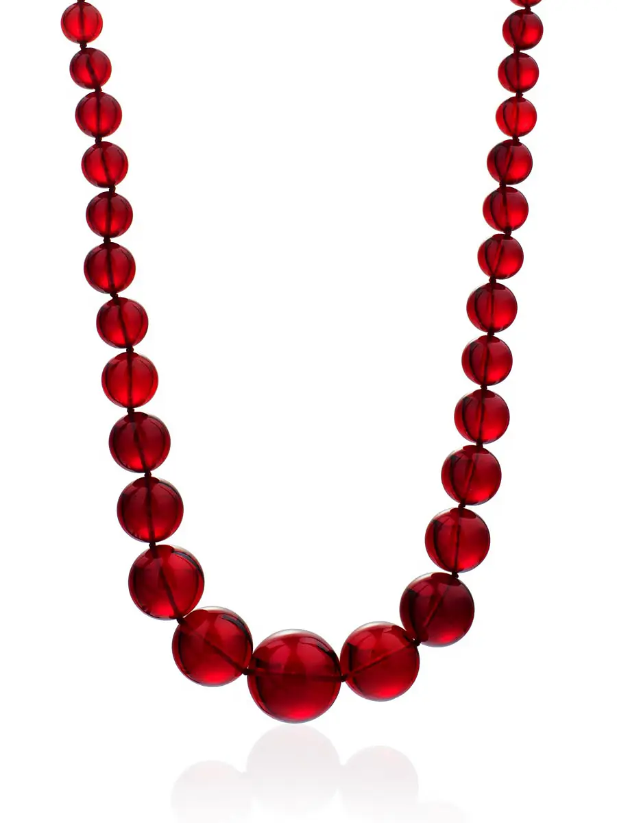 картинка Бусы из натурального янтаря рубинового оттенка «Шар красный крупный» в онлайн магазине