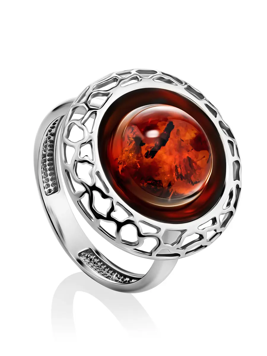 картинка Изысканное серебряное кольцо «Венера» с коньячным янтарём в онлайн магазине