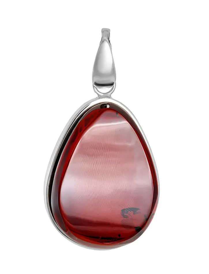картинка Кулон из натурального янтаря вишнёвого цвета в серебре «Глянец» в онлайн магазине