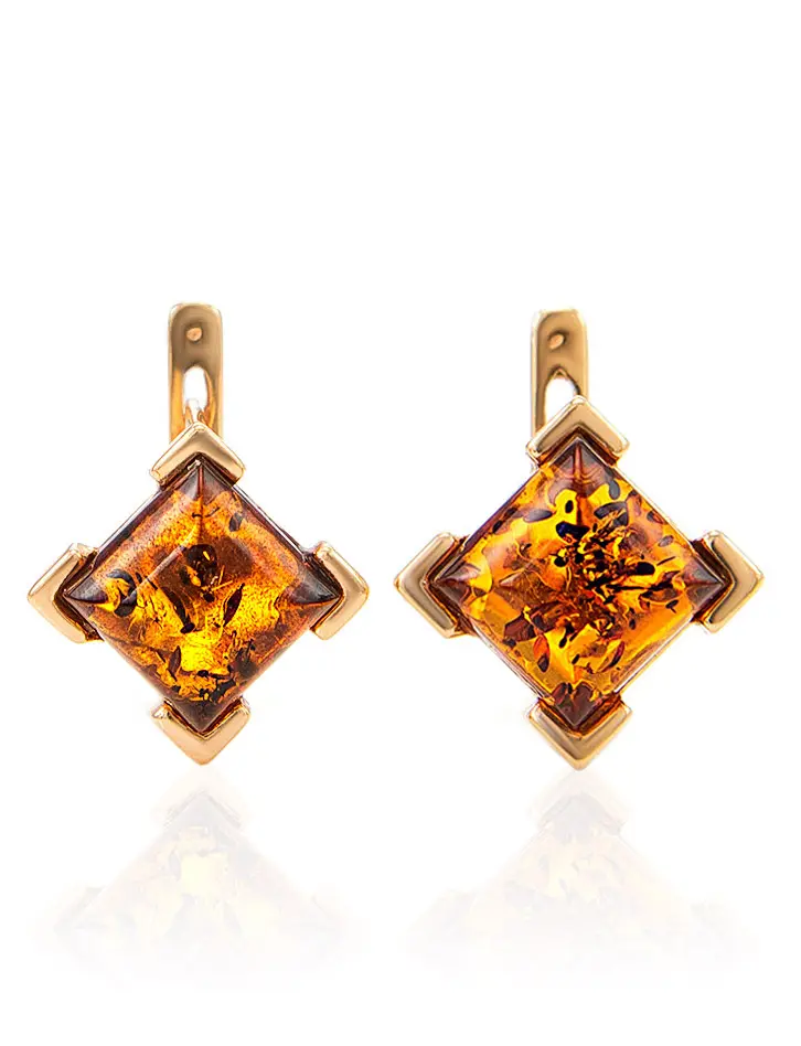 картинка Миниатюрные серьги с натуральным коньячным янтарём «Артемида» в онлайн магазине