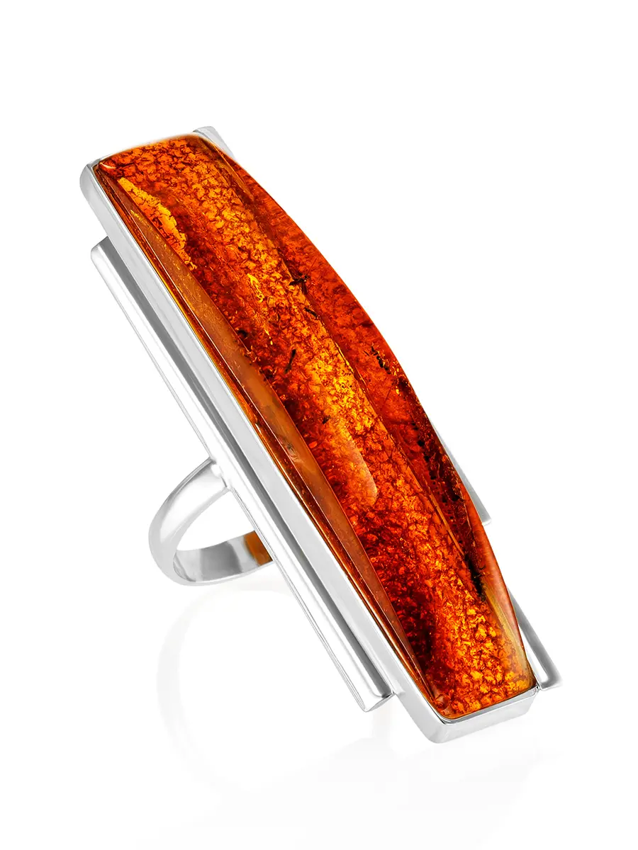 картинка Потрясающее кольцо «Клио», украшенное янтарём с инклюзами в онлайн магазине