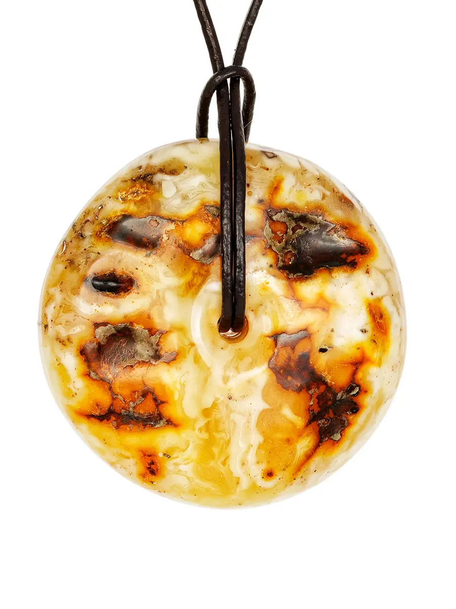 картинка Кулон из текстурного медового янтаря в форме колечка «Донат» в онлайн магазине