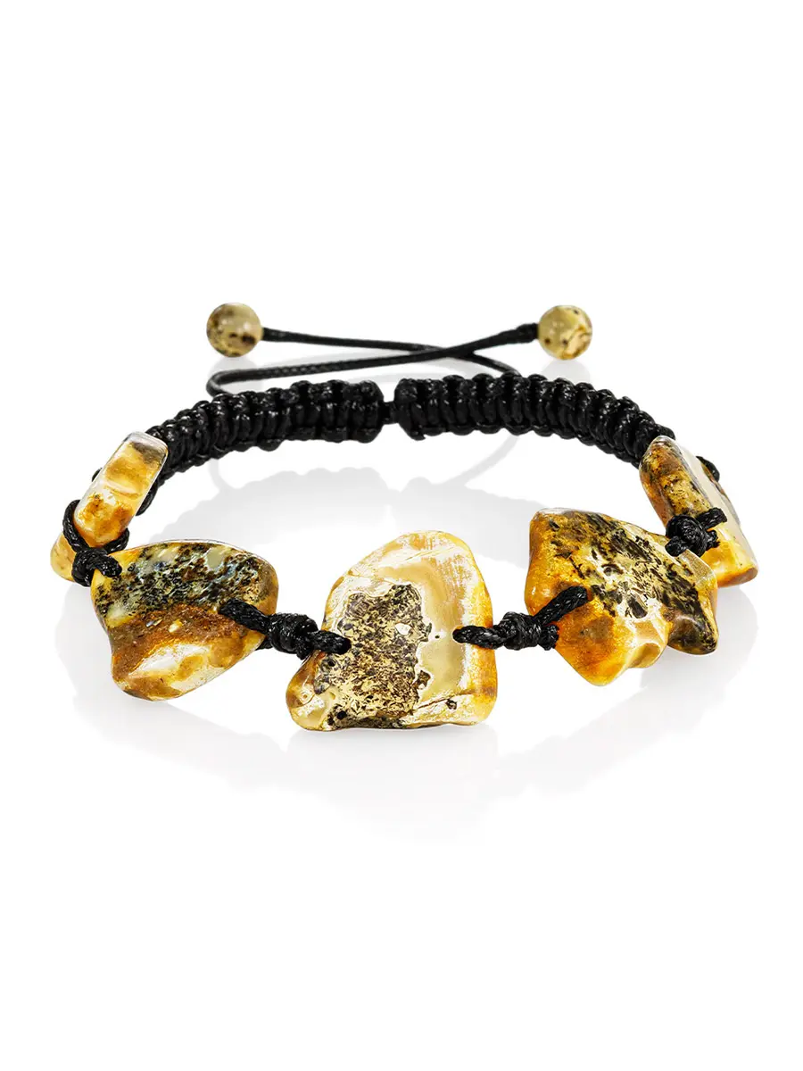 картинка Плетёный браслет ручной работы «Тринидад» с текстурным янтарём в онлайн магазине