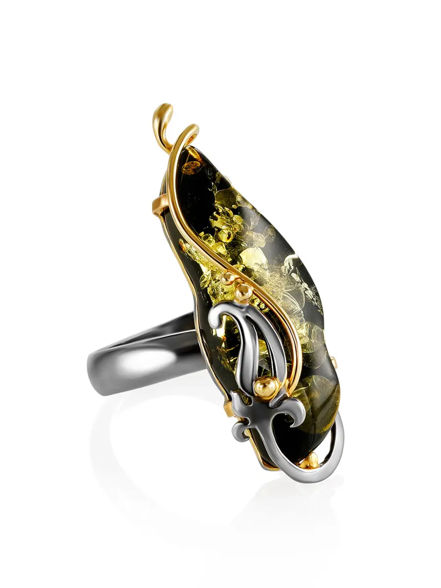 картинка Эффектное кольцо из цельного янтаря в золоченном серебре «Версаль» в онлайн магазине