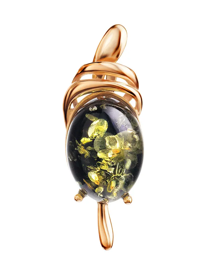 картинка Кулон из серебра в позолоте украшенный зелёным янтарём «Сигма» в онлайн магазине