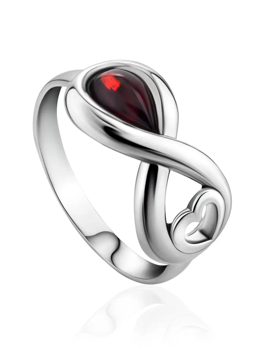 картинка Изящное серебряное кольцо со вставкой из натурального янтаря «Амур» в онлайн магазине