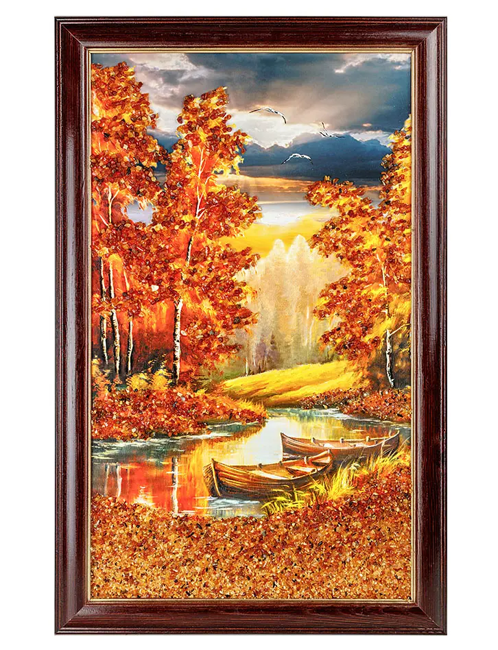 картинка Вертикальное панно с натуральным янтарем «Густые сумерки» в онлайн магазине