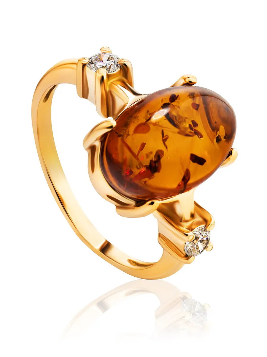 картинка Нарядное кольцо из серебра с позолотой, украшенное янтарём «Ностальгия» в онлайн магазине