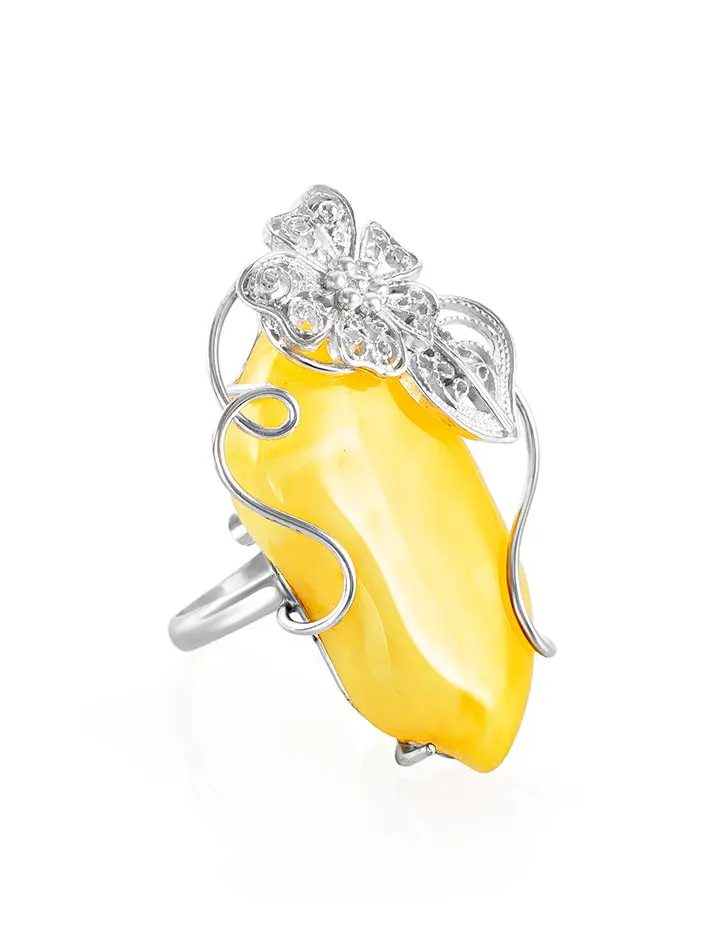 картинка Изысканное серебряное кольцо с натуральным медовым янтарем «Филигрань» в онлайн магазине