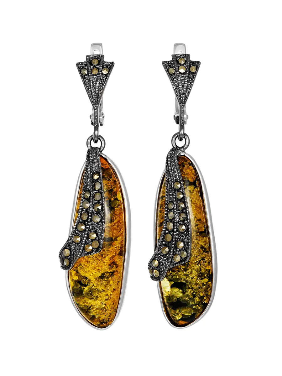 картинка Серебряные серьги с натуральным янтарём и марказитами Colorado в онлайн магазине