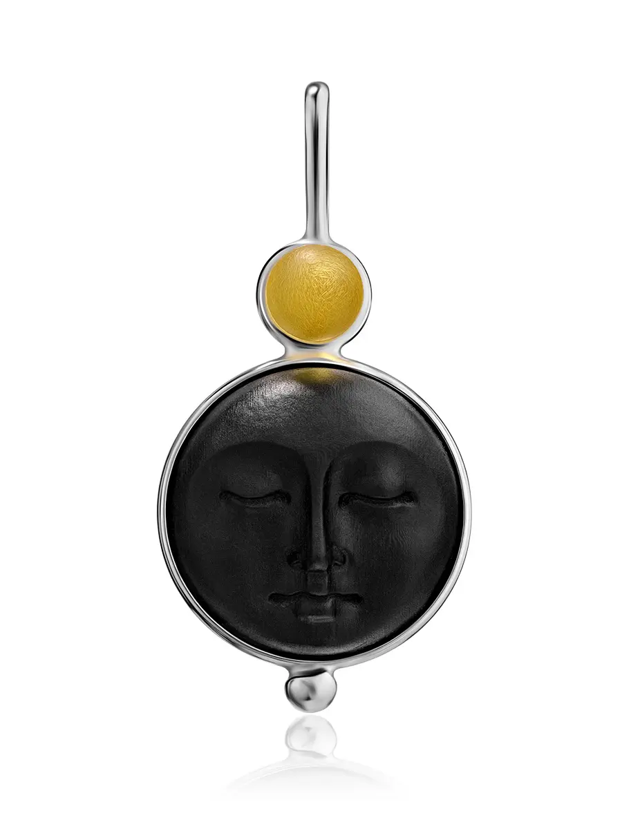 картинка Необычный кулон «Луна» из серебра и натурального янтаря в онлайн магазине