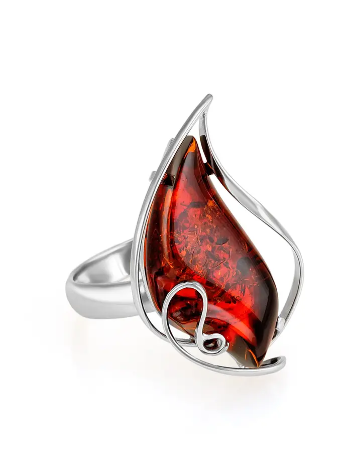 картинка Изящное кольцо с натуральным янтарём тёмно-коньячного цвета «Риальто» в онлайн магазине