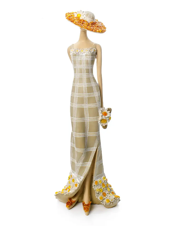 картинка Керамическая интерьерная статуэтка, украшенная натуральным янтарём «Дэйзи» в онлайн магазине