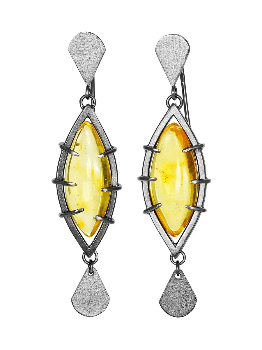 картинка Оригинальные серьги из чернёного серебра и янтаря лимонного цвета «Канкун» в онлайн магазине