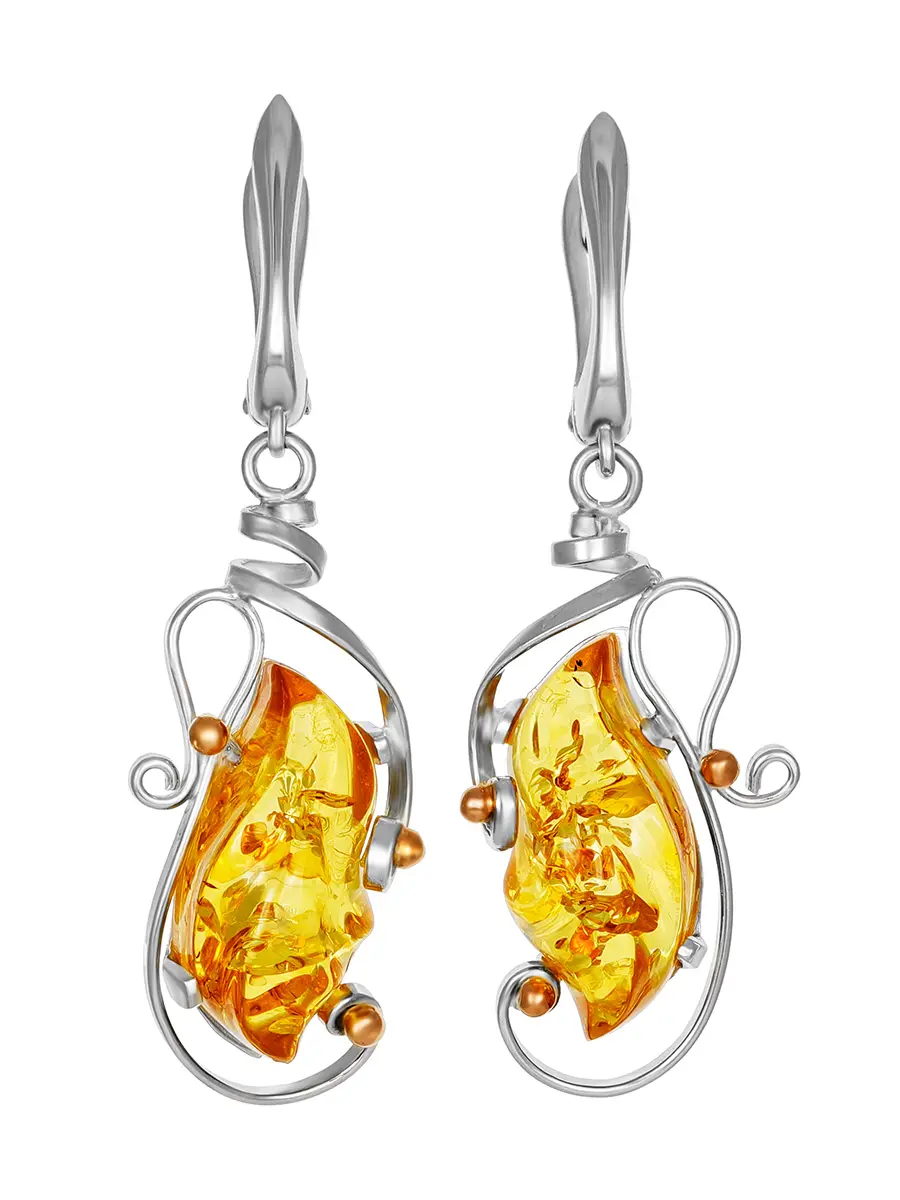 картинка Красивые серьги из искрящегося янтаря лимонного цвета в серебре «Риальто» в онлайн магазине