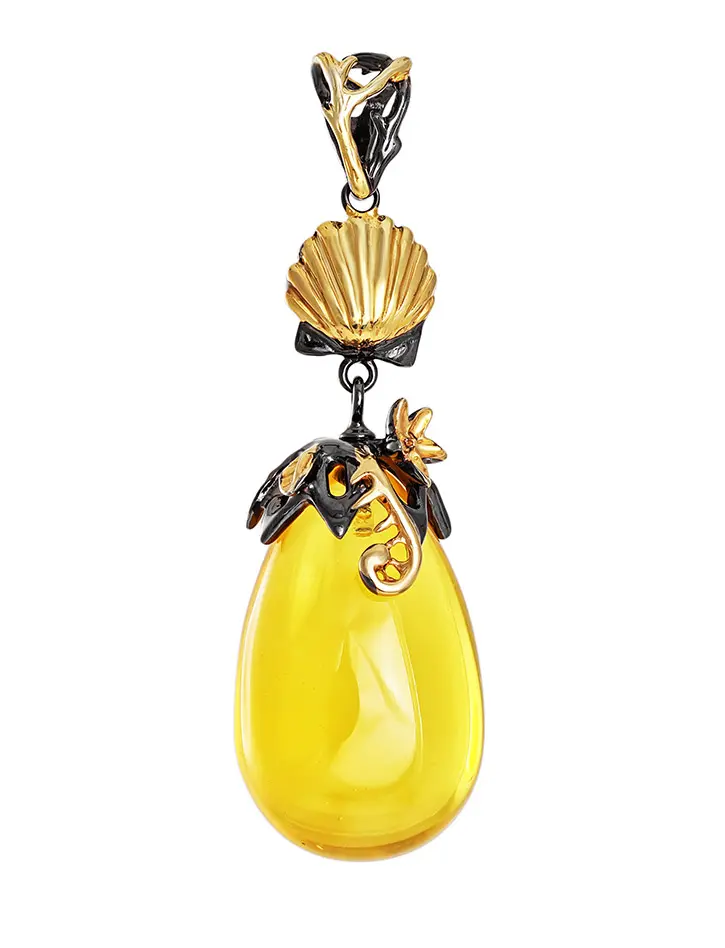картинка Эффектный кулон «Версаль» из натурального цельного янтаря и серебра с позолотой в онлайн магазине
