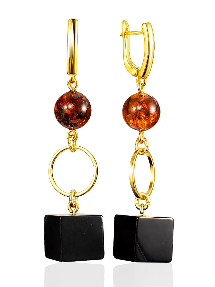 картинка Эффектные модные серьги с натуральным янтарём в онлайн магазине