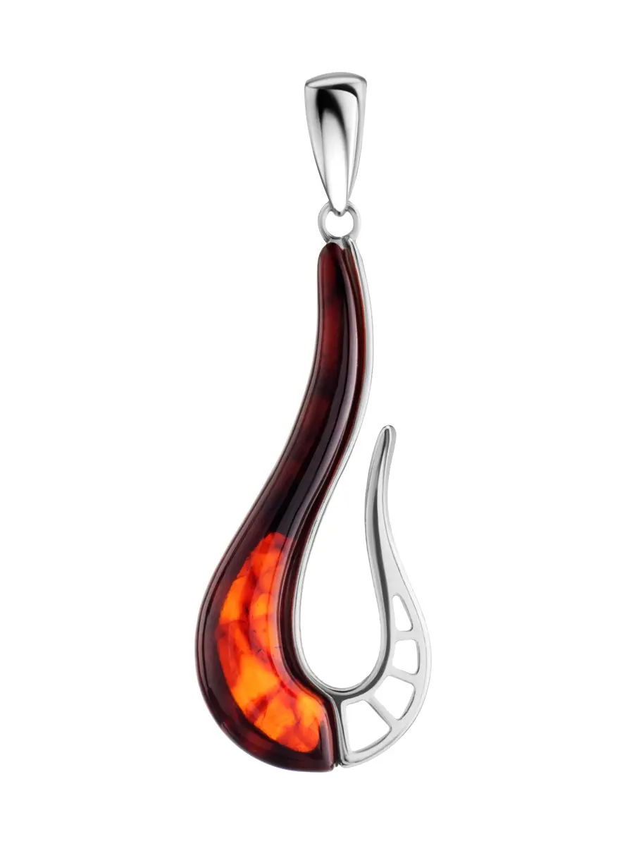 картинка Изящный кулон «Санрайз» с натуральным вишнёвым янтарём в онлайн магазине