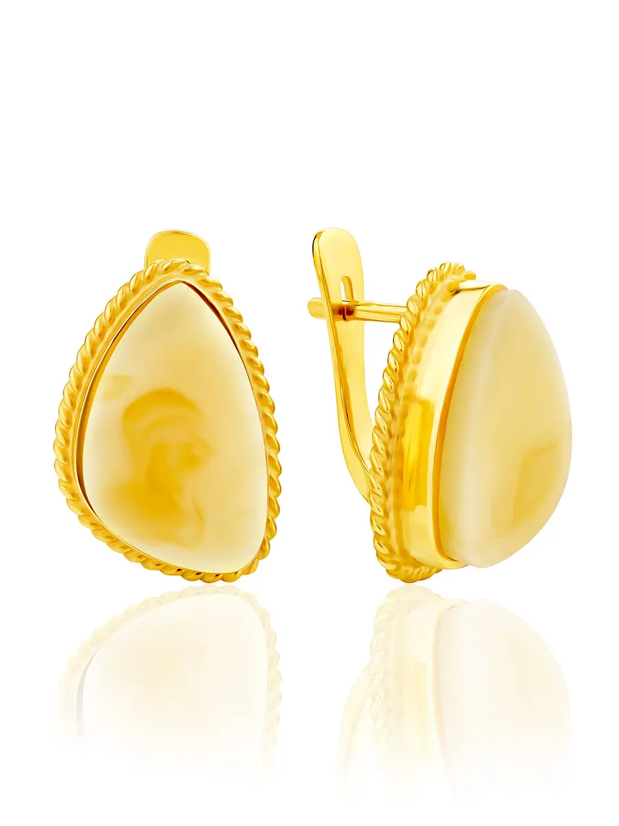 картинка Элегантные серьги в лимонном золочении с медовым янтарём «Агата» в онлайн магазине
