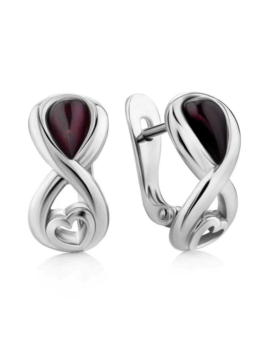 картинка Нежные серебряные серьги с натуральным вишнёвым янтарём «Амур» в онлайн магазине