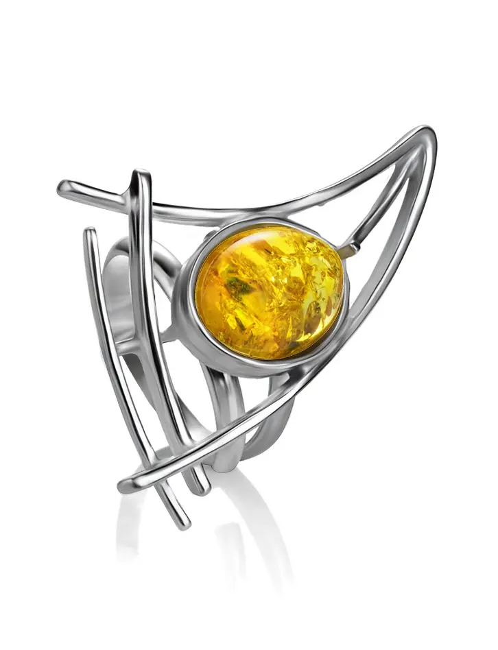 картинка Оригинальное серебряное кольцо «Парус», украшенное лимонным янтарём в онлайн магазине