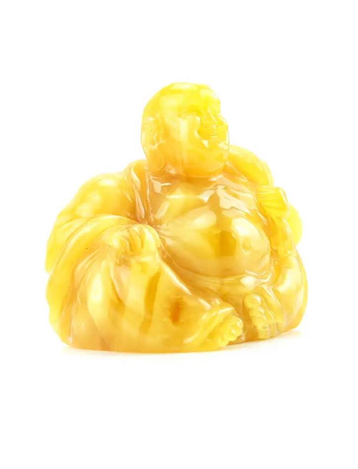картинка Талисман нэцкэ из натурального янтаря медового цвета «Хотэй (Холщовый мешок)» в онлайн магазине