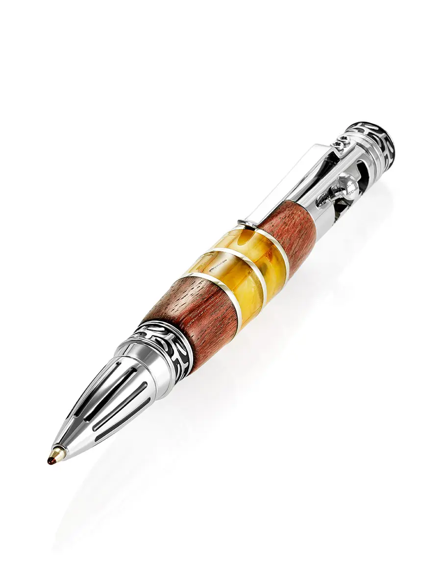 картинка Необычная ручка с деревом и натуральным янтарём в онлайн магазине