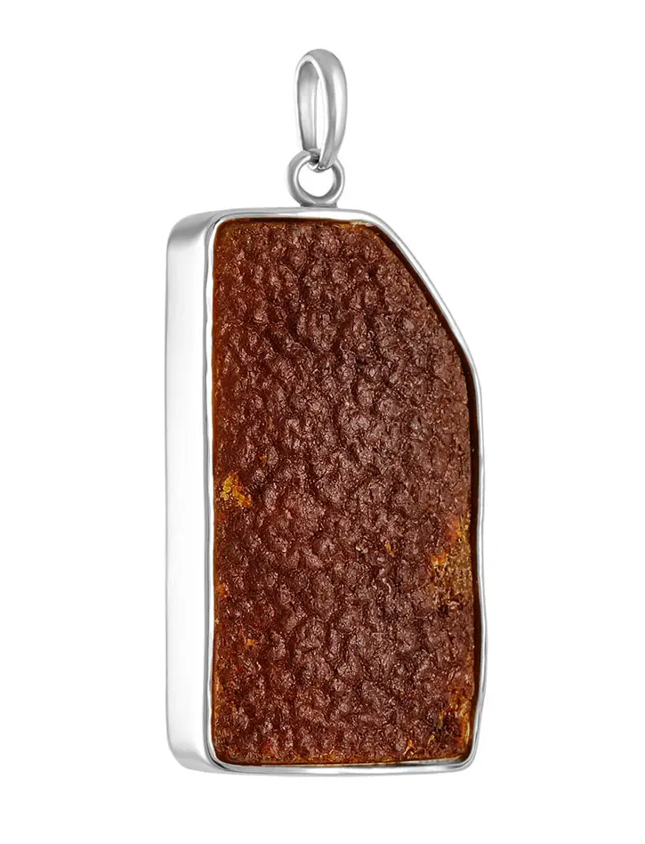 картинка Необычная подвеска из янтаря с природной корочкой в серебре «Неолит» в онлайн магазине