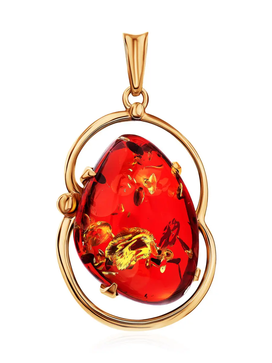 картинка Подвеска из красного янтаря в позолоченной оправе «Лагуна» в онлайн магазине