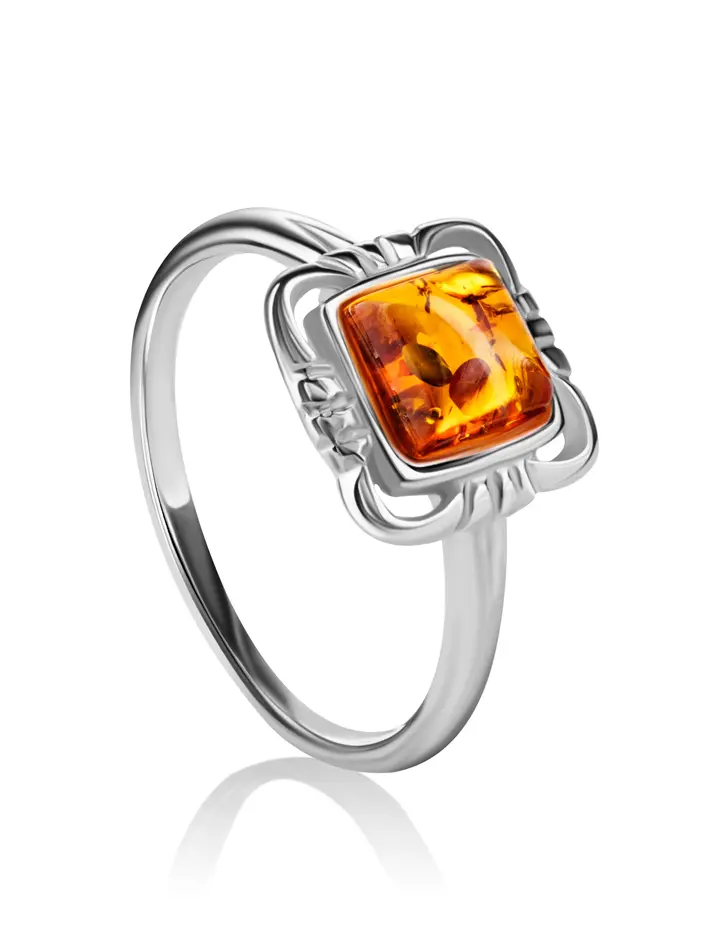 картинка Изящное кольцо «Лиссабон» с янтарём коньячного цвета в онлайн магазине