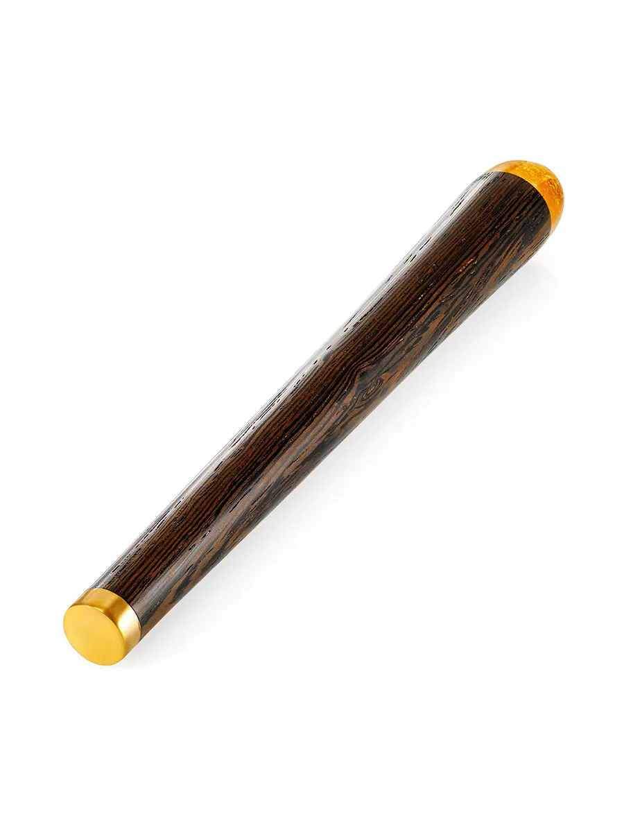 картинка Тампер для трубки из древесины венге, украшенный янтарём в онлайн магазине