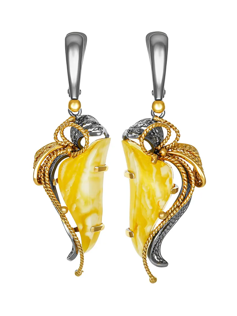 картинка Изящные серьги «Филигрань» с медовым янтарём в онлайн магазине