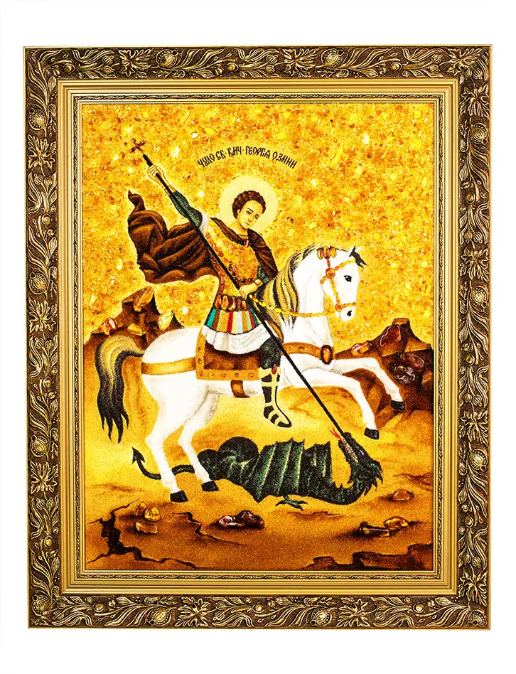 картинка Икона из натурального балтийского янтаря «Святой Георгий Победоносец» в онлайн магазине