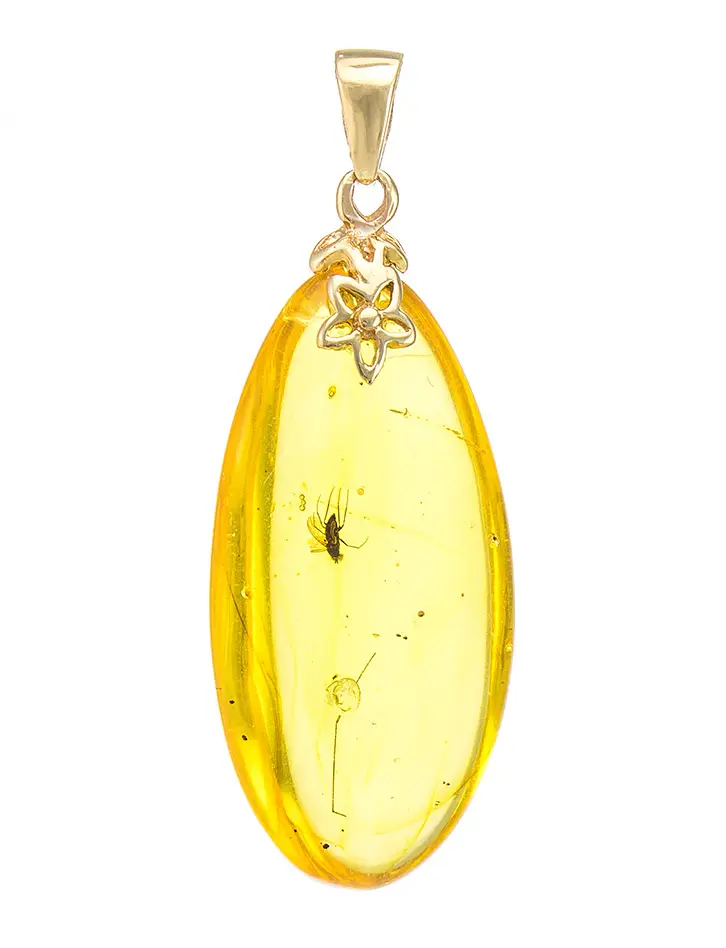картинка Удлинённая подвеска из натурального янтаря с инклюзом и золота в онлайн магазине