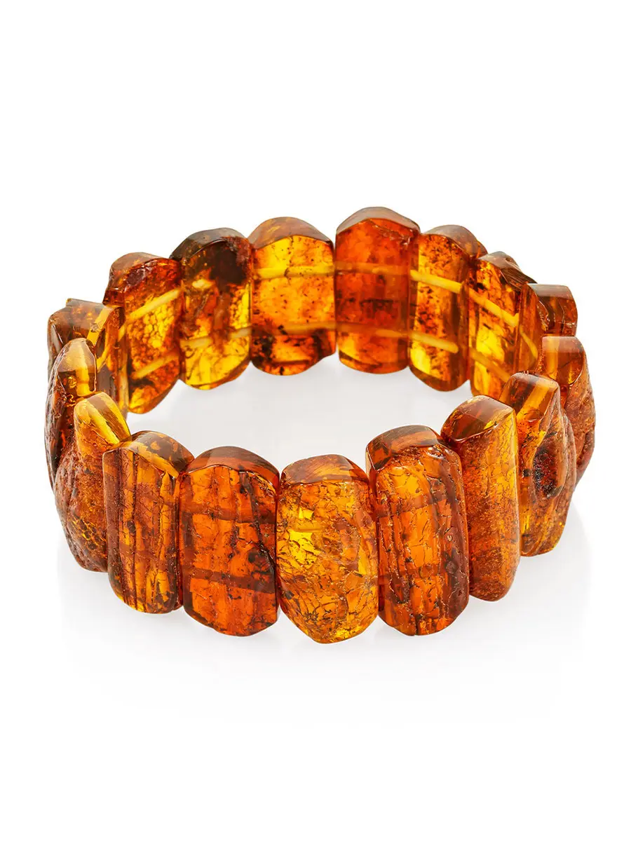 картинка Стильный яркий браслет из натурального цельного янтаря «Помпеи» в онлайн магазине