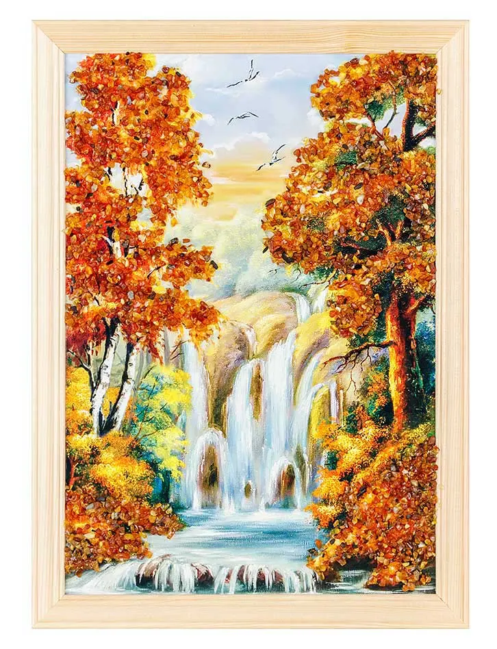 картинка Яркая вертикальная картина, украшенная янтарём «Летний день» в онлайн магазине