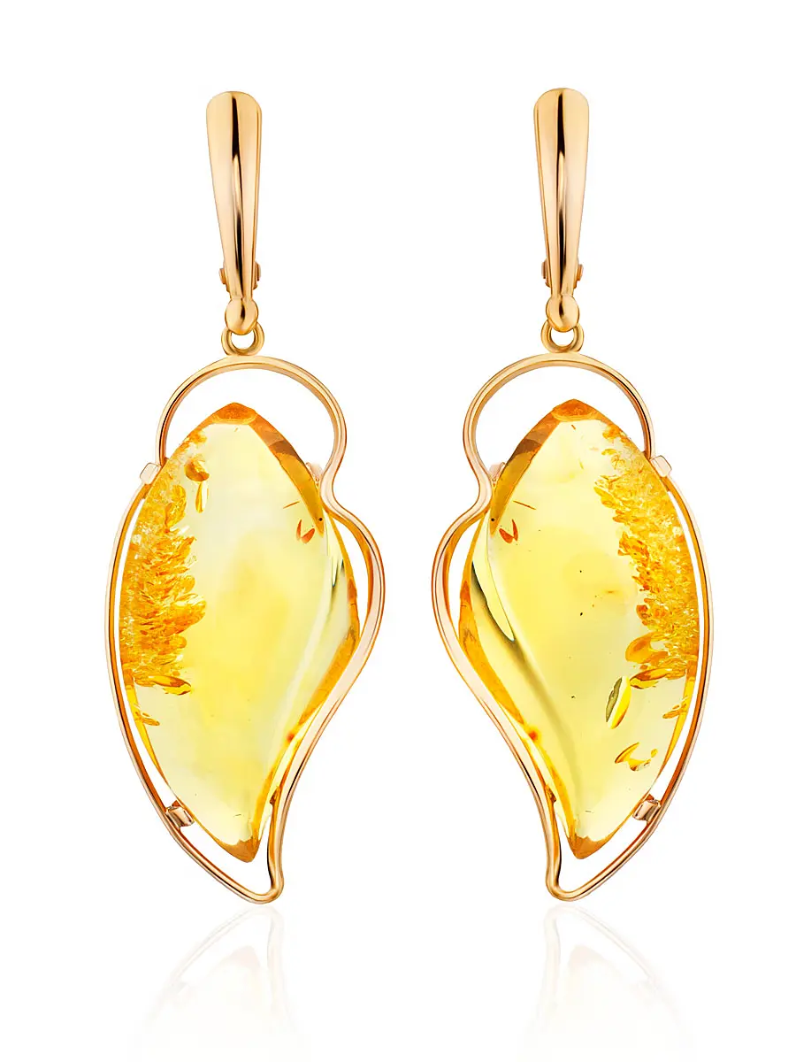 картинка Изумительные серьги «Риальто» из золота с натуральным янтарём лимонного цвета в онлайн магазине