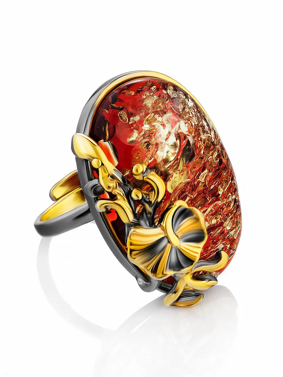 картинка Нарядное кольцо из ярко-красного янтаря «Версаль» в онлайн магазине