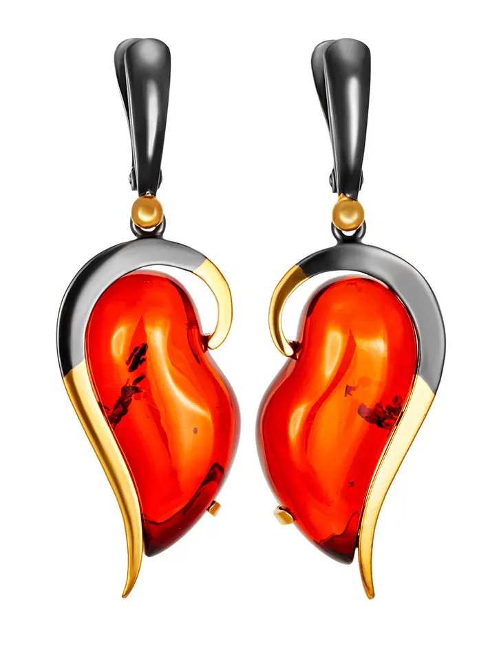 картинка Изысканные серьги «Риальто» с натуральным коньячным янтарём в позолоченном серебре в онлайн магазине