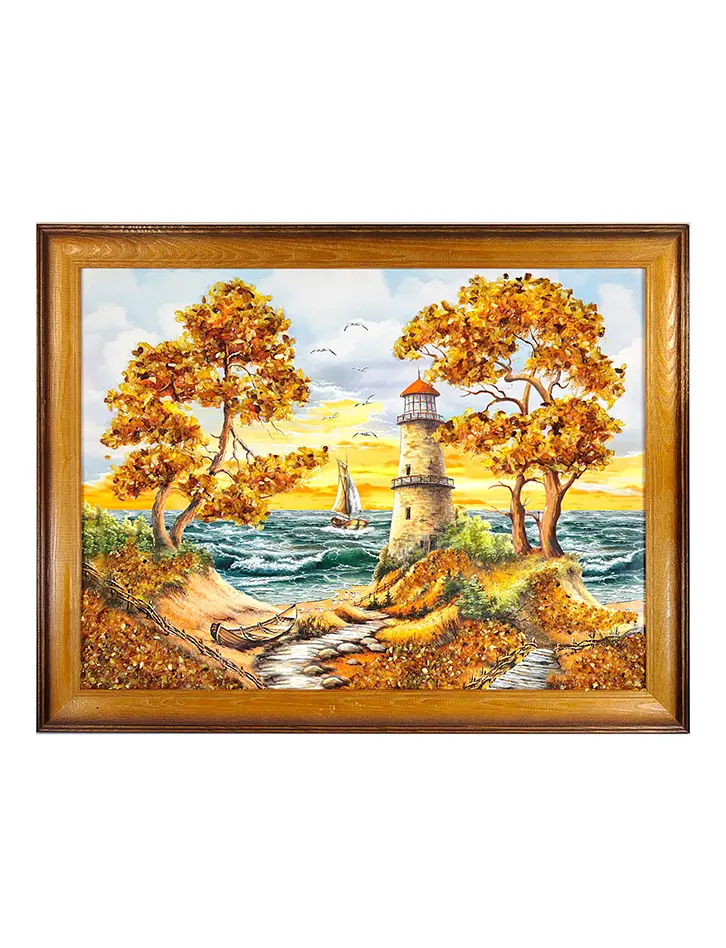 картинка Горизонтальное панно с натуральным янтарем «Морской пейзаж» в онлайн магазине