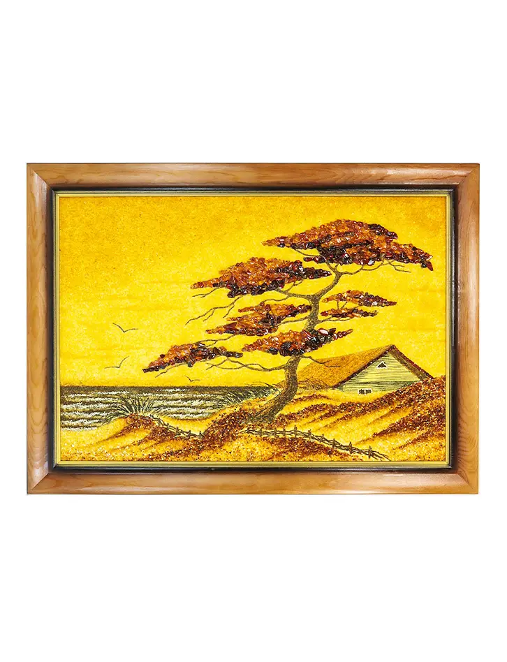 картинка Картина, выложенная натуральным янтарем «Рыбацкая хижина на берегу моря» в онлайн магазине