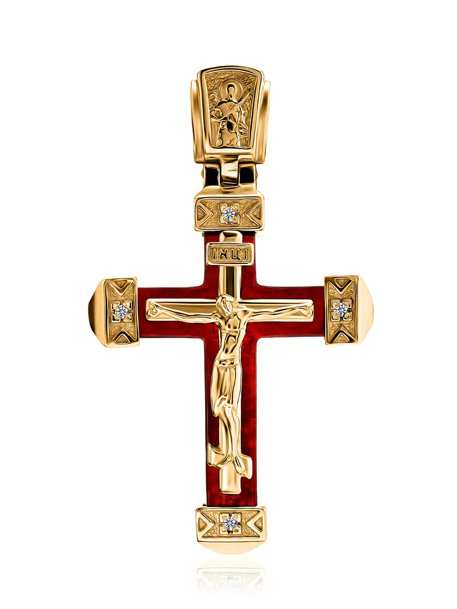 картинка Роскошный нарядный крестик из янтаря вишнёвого цвета в онлайн магазине
