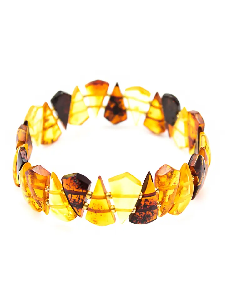 картинка Плоский браслет из натурального прозрачного янтаря трёх цветов «Треугольники» в онлайн магазине
