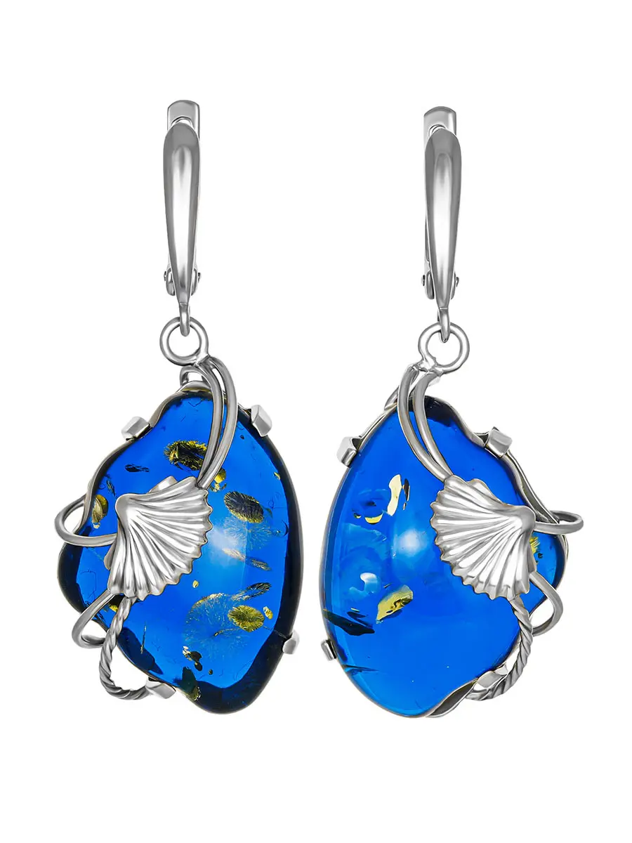 картинка Роскошные серьги с синим янтарём «Версаль» в онлайн магазине