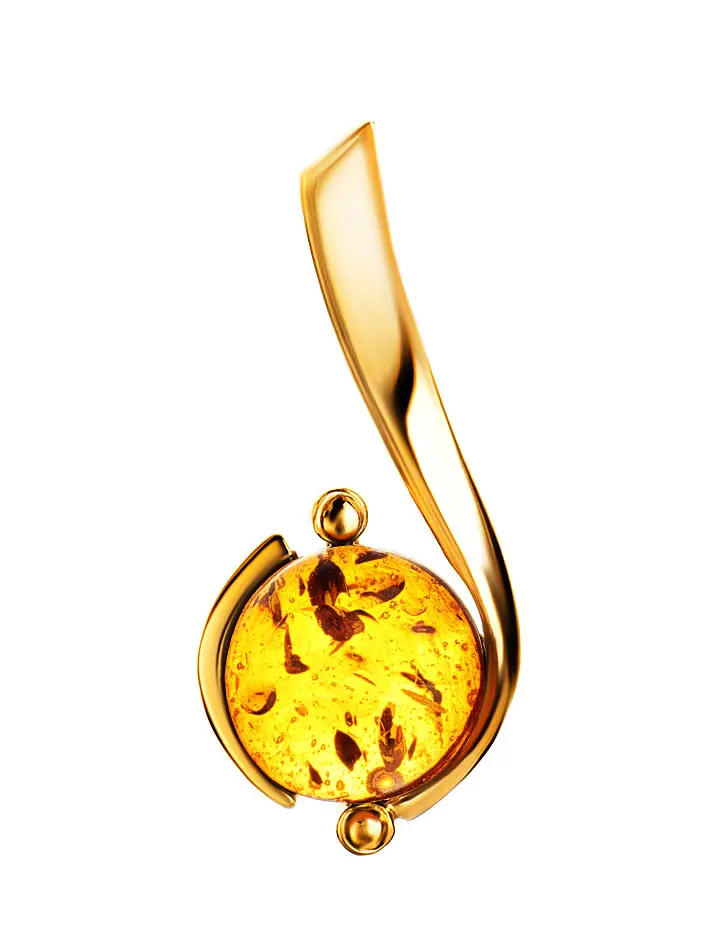 картинка Лёгкий позолоченный кулон с коньячным янтарём «Сфера» в онлайн магазине