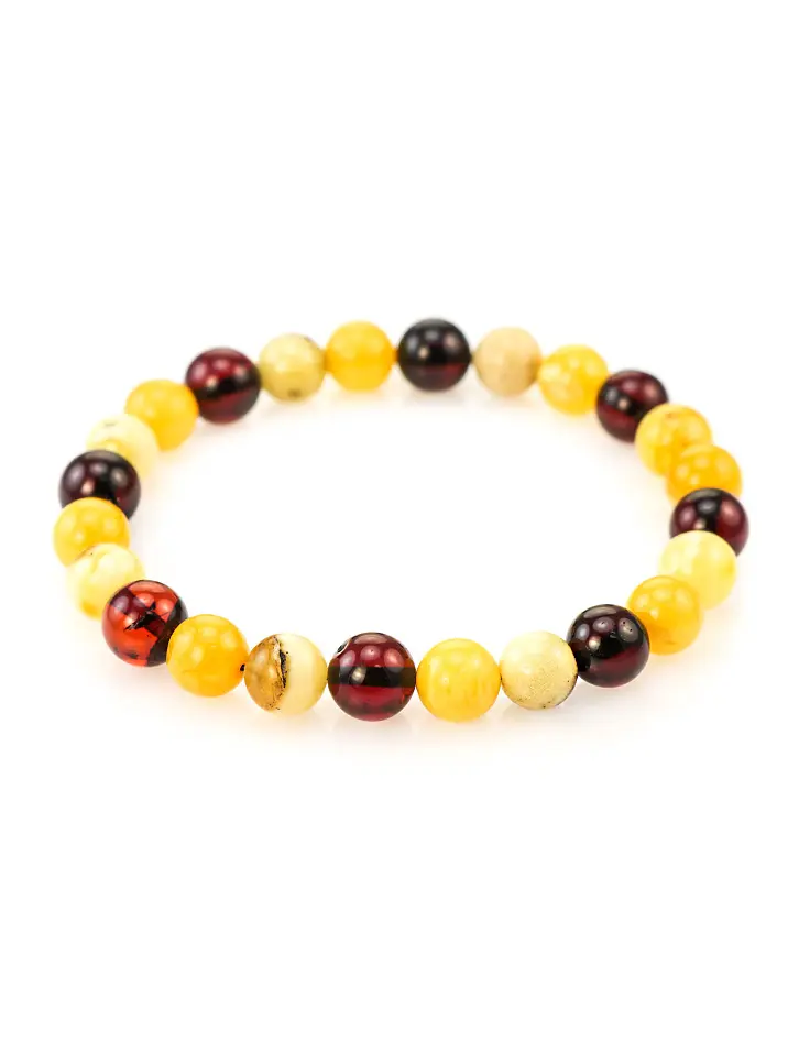 картинка Яркий браслет из натурального цельного янтаря «Шары трёхцветные» в онлайн магазине